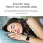 Small pink smartwatch on wrist showing sleep-related stats on the screen