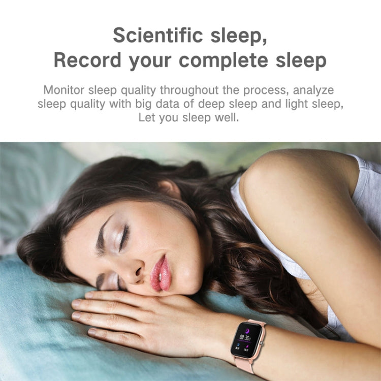 Small pink smartwatch on wrist showing sleep-related stats on the screen