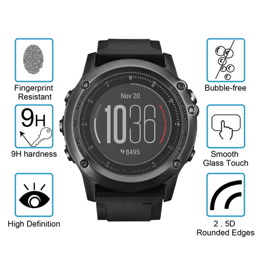 Garmin smartwatch with bubble-free rounded screen protector overlay