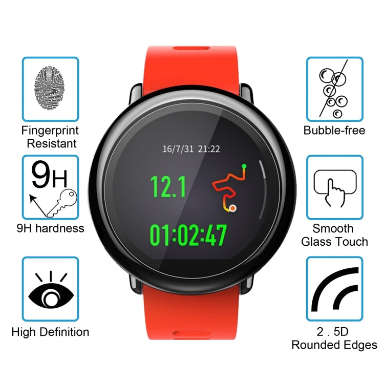 Smartwatch screen protector on red watch, bubble-free clear glass cover