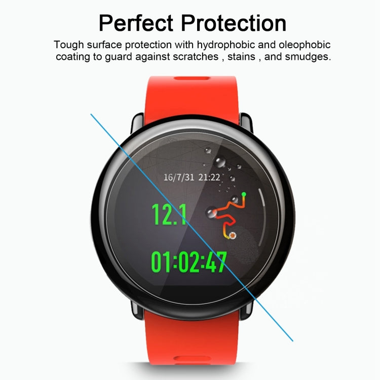 Smartwatch screen protector on red watch, clear hydrophobic anti-scratch film