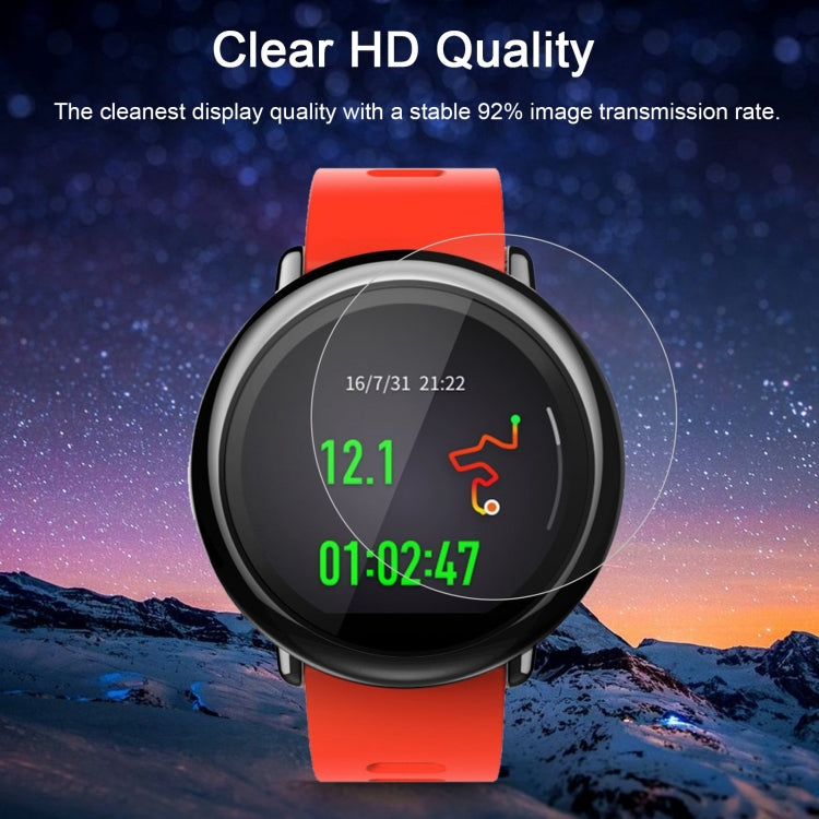 Smartwatch screen protector on red watch, clear HD tempered glass cover film
