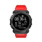 Red sport smartwatch with round color screen showing time and fitness metrics