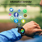 Black sports smartwatch worn on wrist with illuminated status icons on display