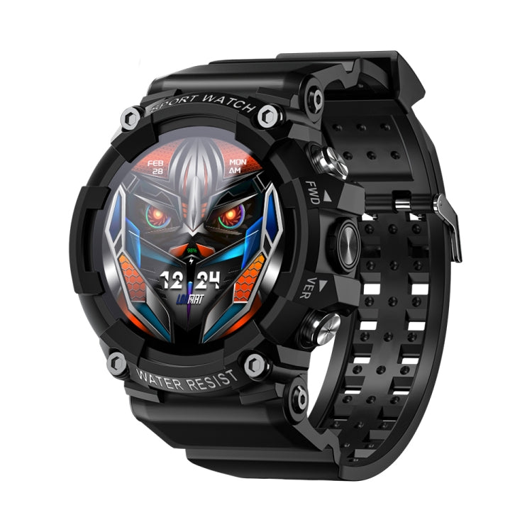 Black sports fitness smartwatch with round TFT display and rugged wrist strap