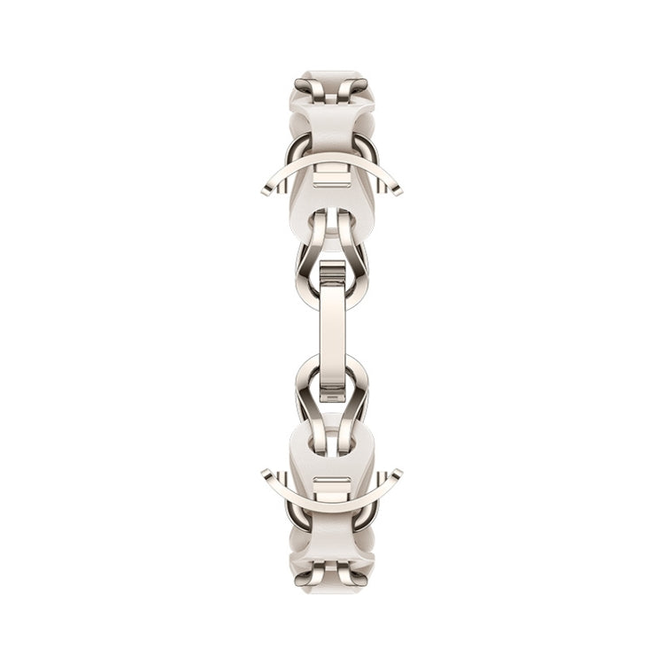 White stainless steel chain watch bracelet with central buckle and link connectors