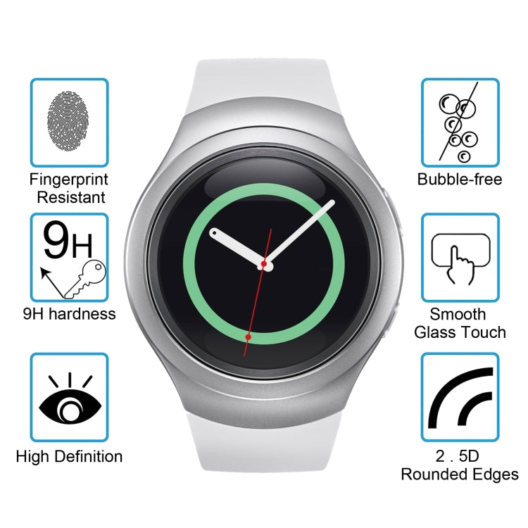 Round smartwatch tempered glass screen film with 2.5D rounded edges and smooth touch
