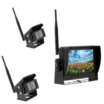 7-inch car rear view monitor with dual rear backup cameras and long antennas
