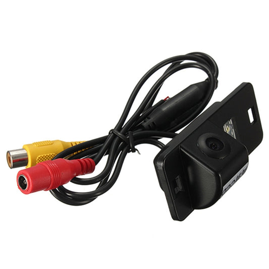 Rear view parking camera kit with black camera housing and connected cables