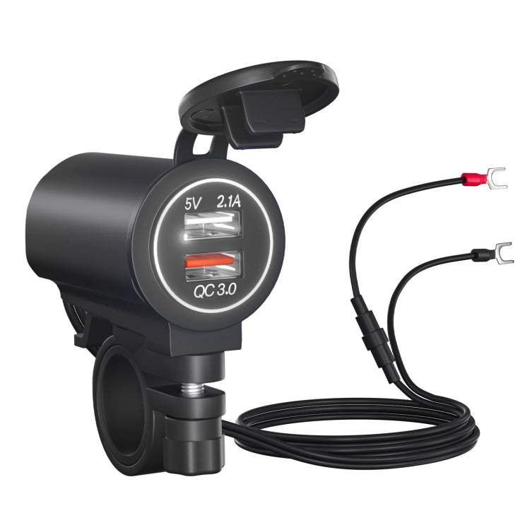 QC3.0 dual USB car charger with white LED display and two charging ports