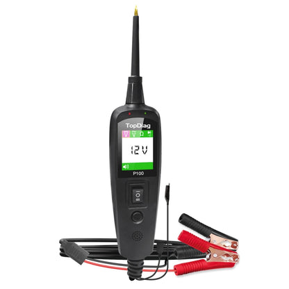 Handheld car circuit tester with LCD screen and two test leads with clamps