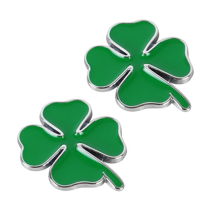 Green four-leaf clover emblem badge sticker with silver border, glossy finish