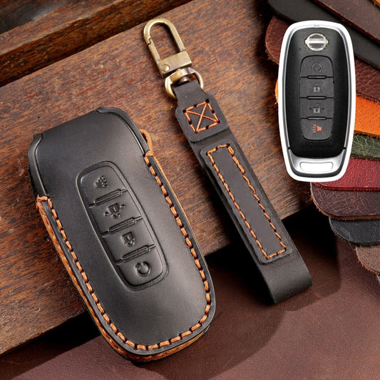 For Nissan Teana / Ariya 4-button Start Hallmo Car Cowhide Leather Key Protective Cover Key Case, 4-button Start