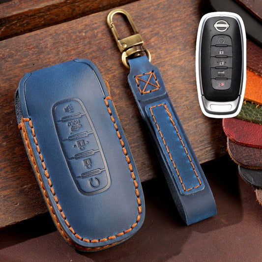 For Nissan Teana / Ariya 5-button Start Hallmo Car Cowhide Leather Key Protective Cover Key Case, 5-button Start