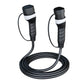 Coiled black EV charging extension cable with two Type 2 connector ends