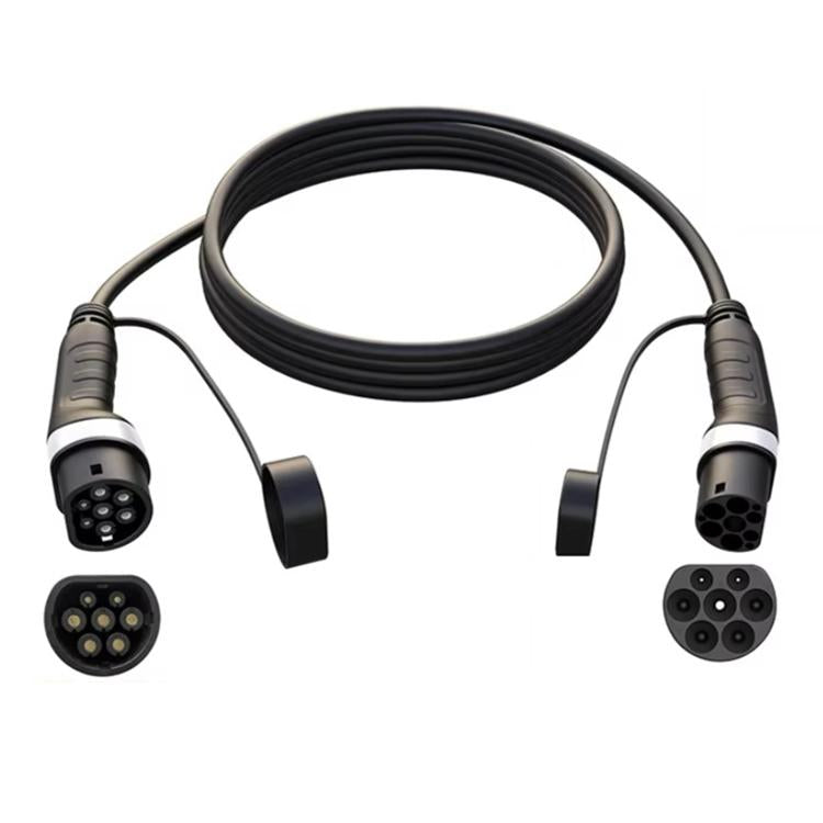EV charging extension cable with Type 2 plugs, black cable and connectors