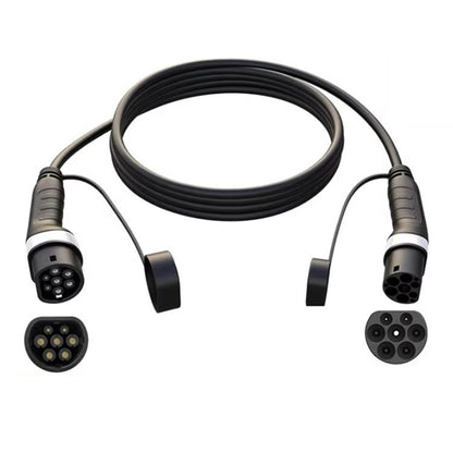 EV charging extension cable with Type 2 plugs, black cable and connectors