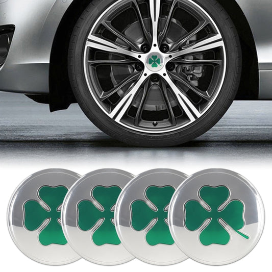4 in 1 Car Four Leaf Clover Pattern Wheel Hub Decorative Sticker Silver, Diameter: 5.8cm, Four Leaf Clover Pattern Silver