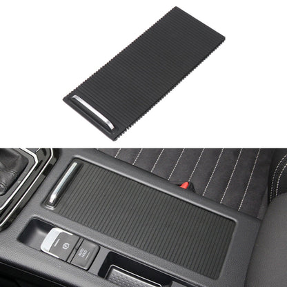 Black ribbed armrest box cover with silver handle, left-driving fit
