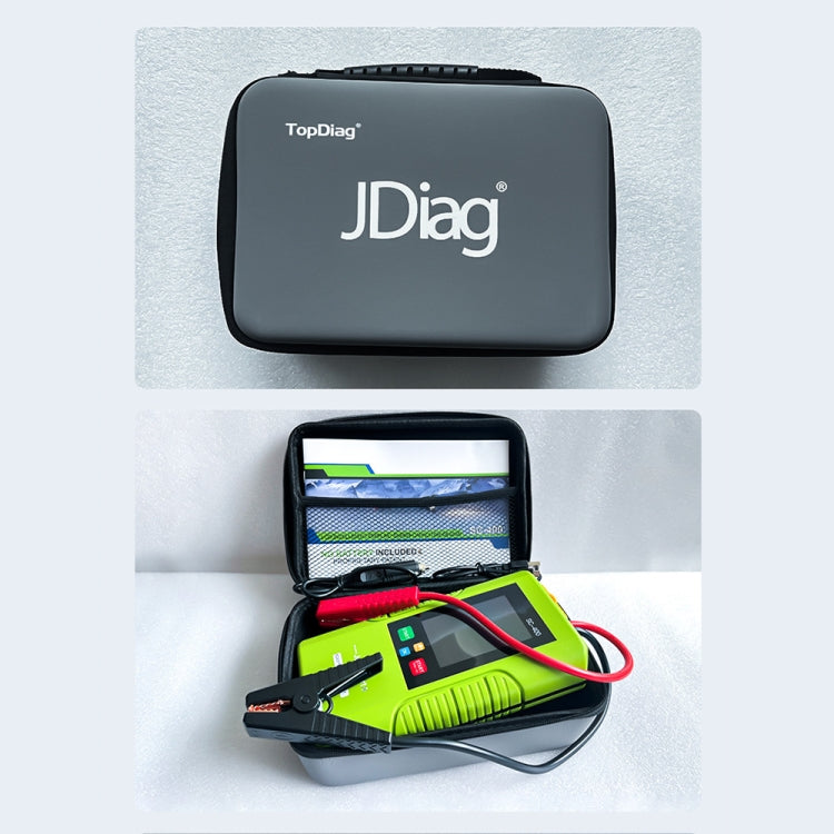 Black case with JDIAg JDiag jump starter and green unit with red cables