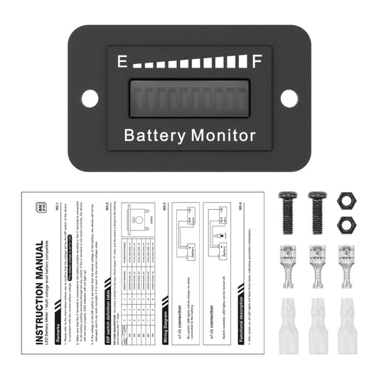 Black LED battery monitor with blank LED bar and included instruction sheet