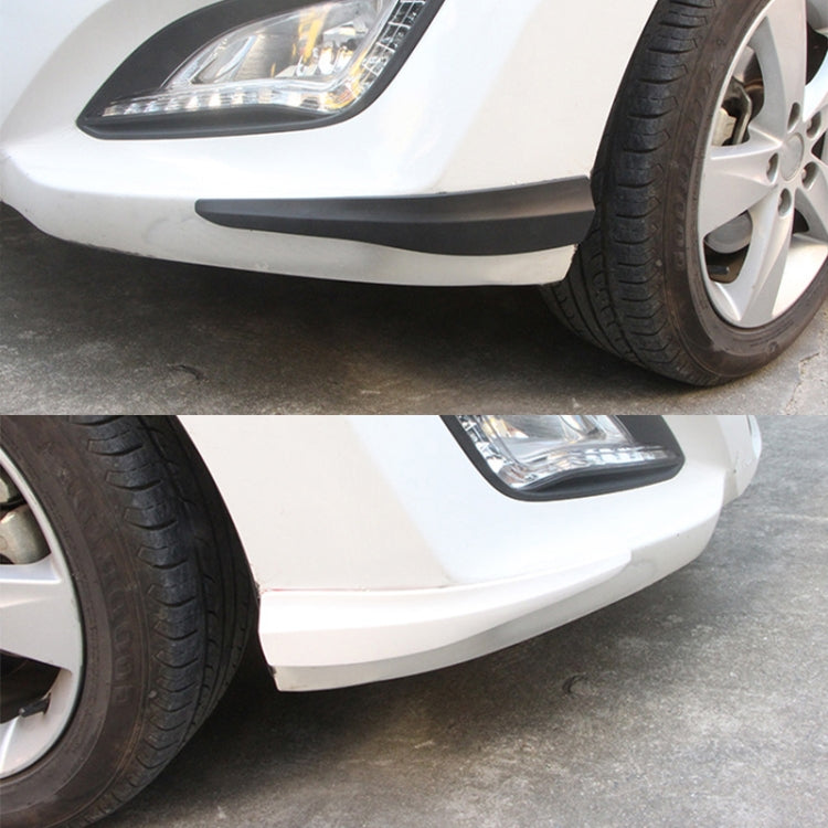 Installed bumper corner strips on a white car, near wheels
