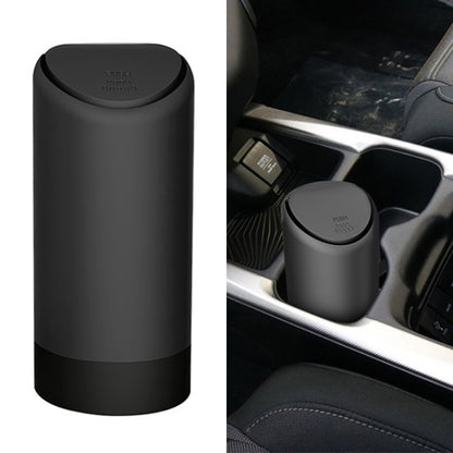 Black cylindrical car mini trash can with push-top lid