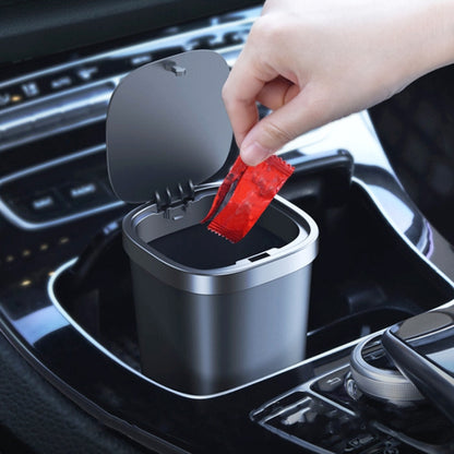 Car armrest trash can with push lid, open top compartment for waste