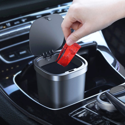 Car armrest trash can with push lid, open top compartment for waste