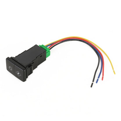 Black dual switch with wiring harness, power and arrow icons, with lock connector
