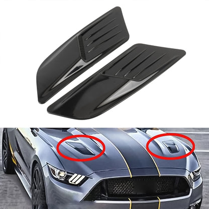Set of two black hood air vent decorative stickers with slotted grille pattern