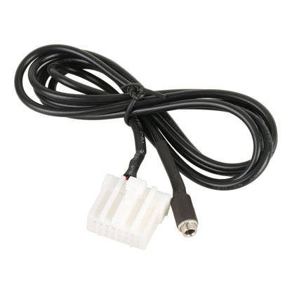 Black AUX audio cable with female connector and white wiring harness plug