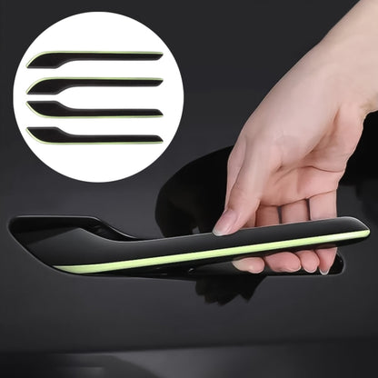 Luminous car door handle decal set with green glowing outline, shown on handle