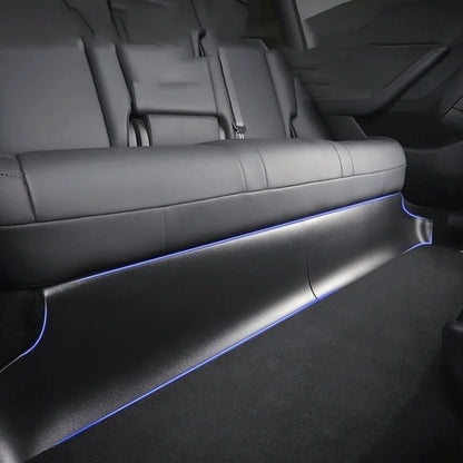 Rear seat lower protection panel set (2 pcs) in dark gray/black with blue trim