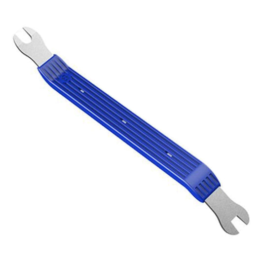 Blue car door panel removal pry tool with gray U-shaped prongs and grip