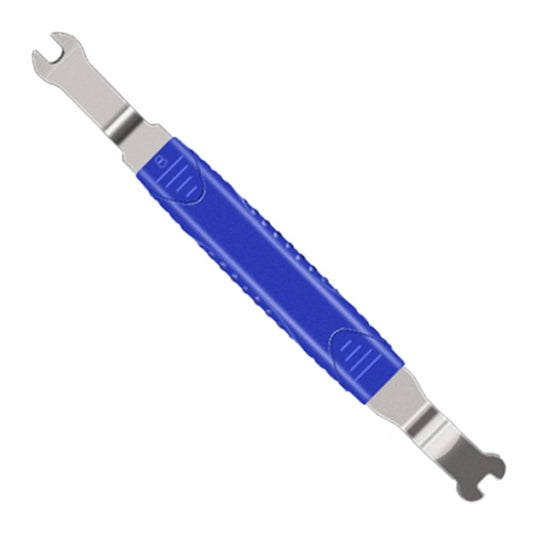 Car door panel removal tool with blue grip and metal pry end