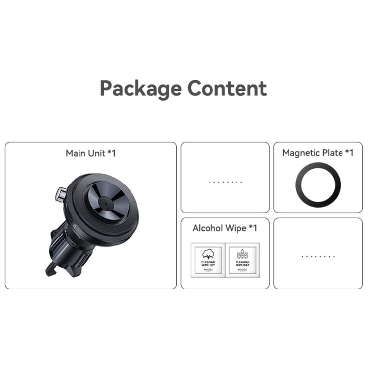 Car air vent magnetic phone holder package contents: main unit and magnetic plate