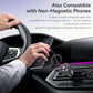 Car air vent magnetic phone holder with magnetic mount, attaching phone with hand.