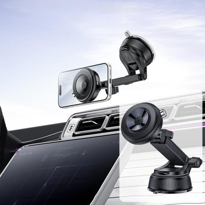 Magnetic car phone holder with vacuum suction cup and adjustable arm, black