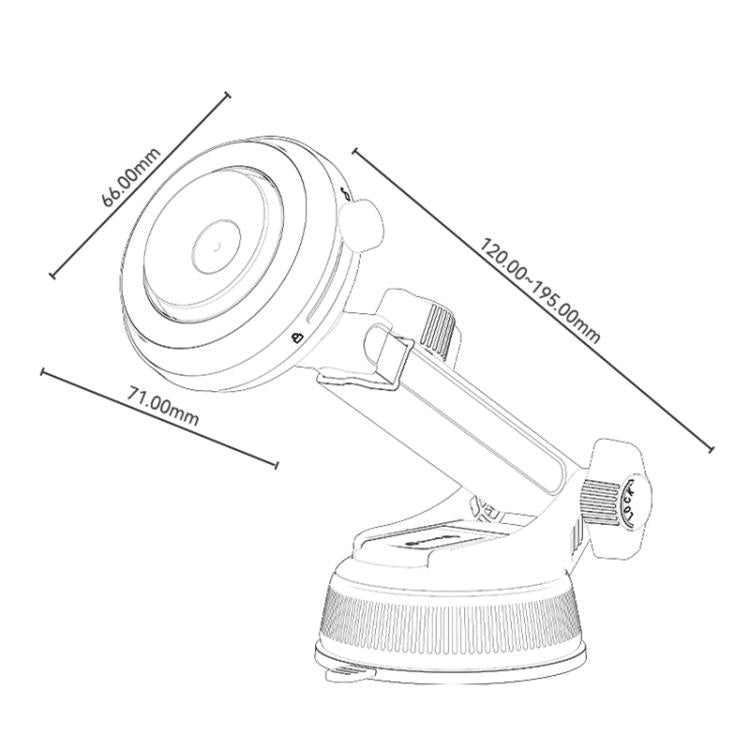 Magnetic vacuum phone holder line diagram with suction base and arm