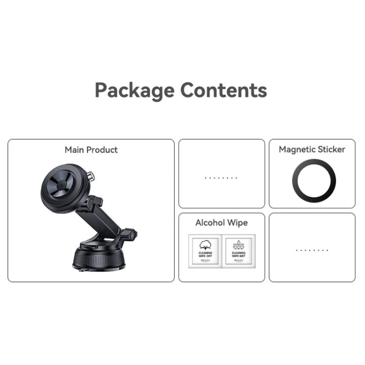 Magnetic phone holder kit package contents: holder, magnetic sticker, alcohol wipes