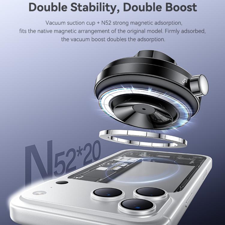 Black vacuum magnetic suction cup phone holder with circular magnetic base