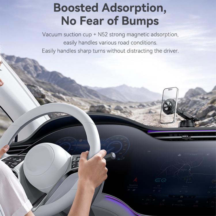 Car phone holder with suction cup base and magnetic phone mount, black