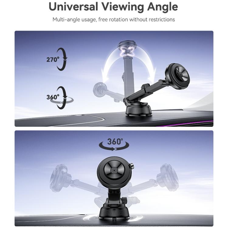 Black universal car phone holder with pivoting mount and adjustable viewing angle