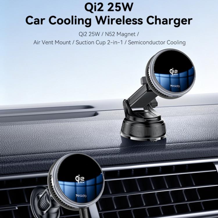 Qi2 wireless car charger holder on air vent with circular blue charging module