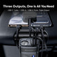Cigarette lighter charger showing triple outputs: USB-A and USB-C ports, black