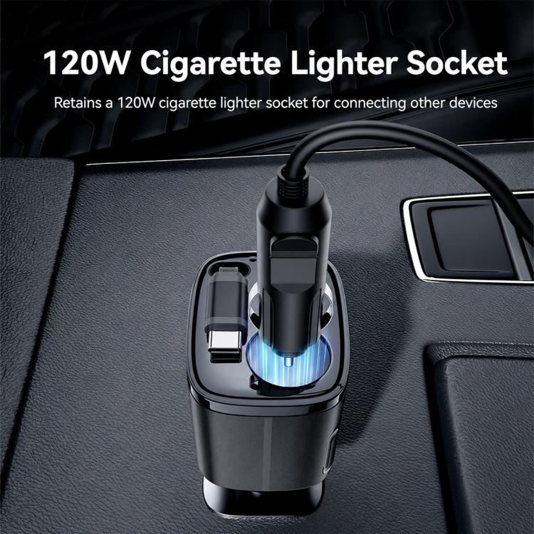 Cigarette lighter car charger socket with 120W output, black