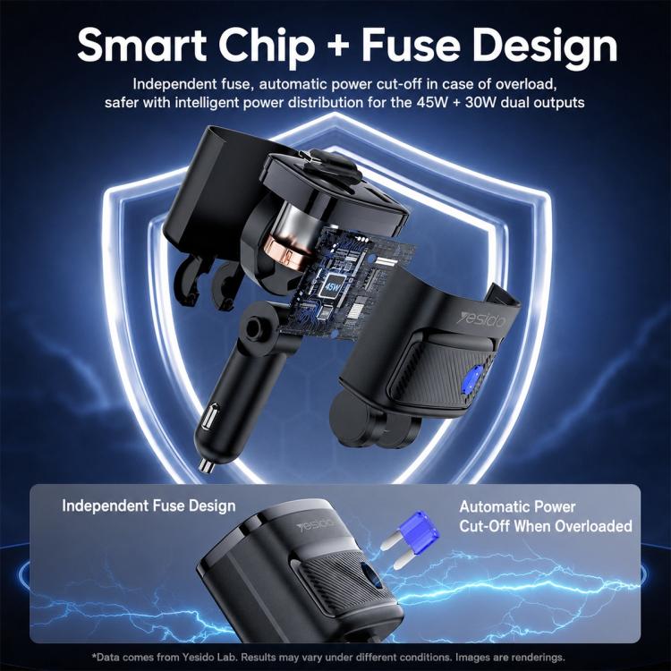 Cigarette lighter car charger with smart chip and fuse protection, black