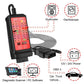 OBD2 CAN tester box with cable and OBD II connector, multimeter/scope icons