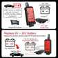 OBD2 CAN tester box with 12V/24V power and battery replacement diagram